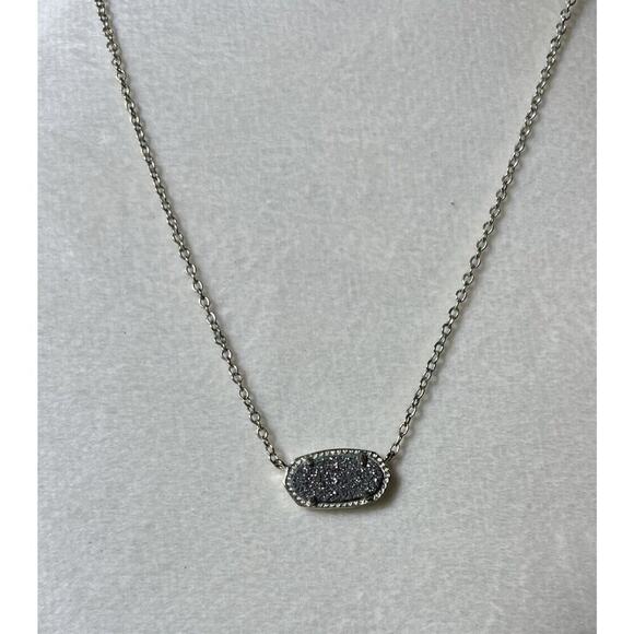 Kendra Scott Elisa Platinum Drusy Short Necklace Silver - Picture 2 of 6